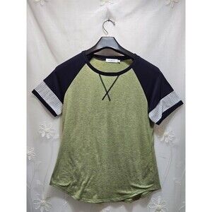 ADIBOSY Womens Large Green Top Color Block Stretch Stripes Soft Basic Comfort